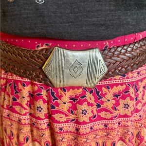 Vintage Moroccan Brown Braided Belt with Silver Buckle
